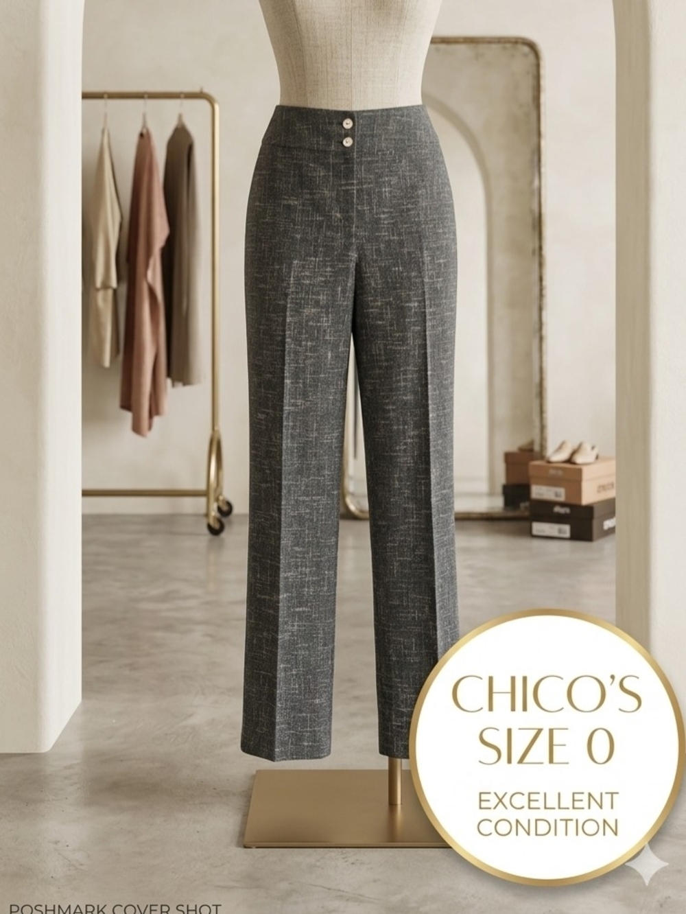 Chico's Gray Textured Straight-Leg Pants